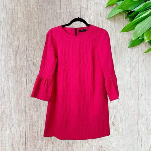 NWT - Zara Textured Mini Dress with Frilled Sleeves in Hot Pink Size: S - Picture 3 of 6